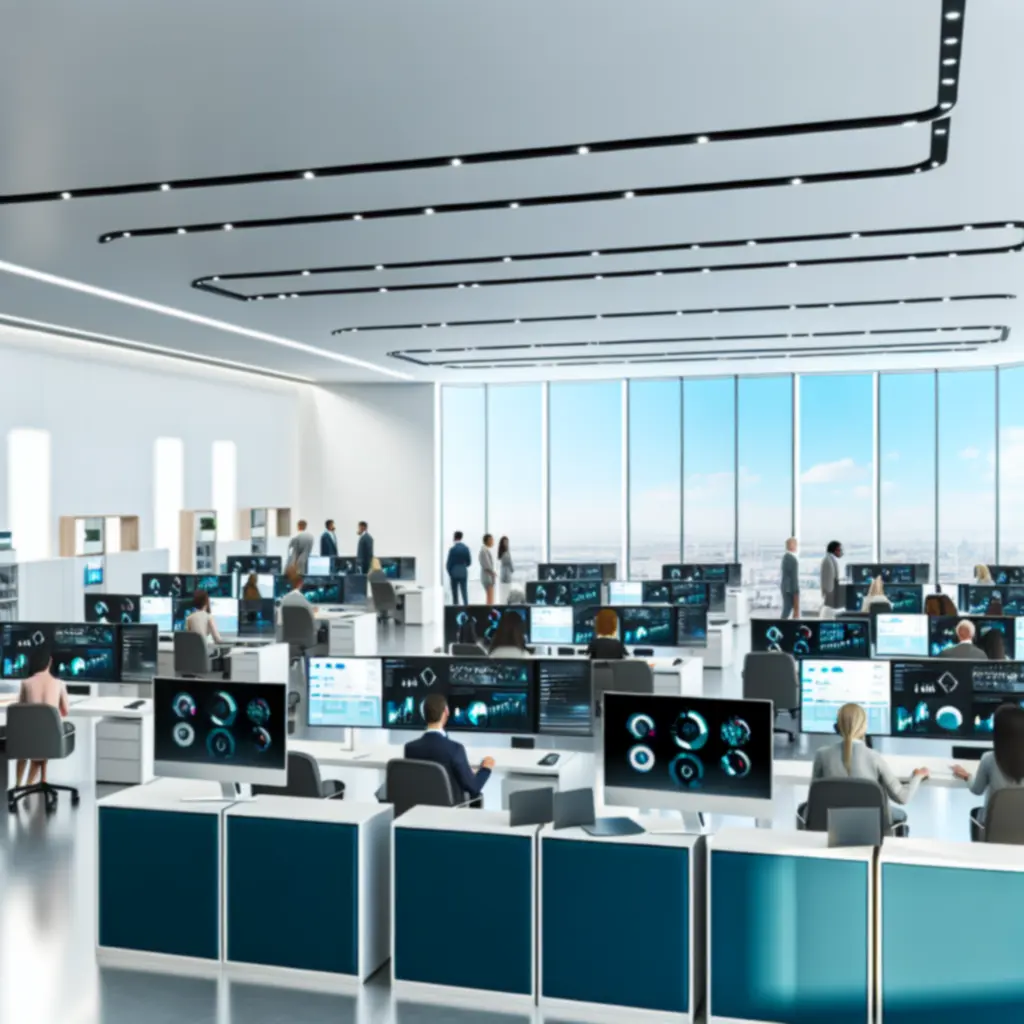 Nowoczesne biuro z zespołem pracującym nad rozwiązaniami cyfrowymi