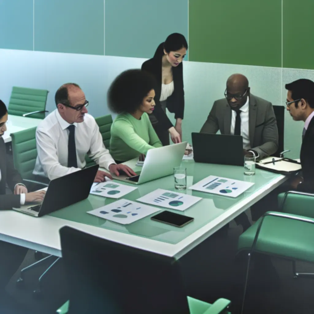 Zespół współpracujący w nowoczesnej przestrzeni biurowej